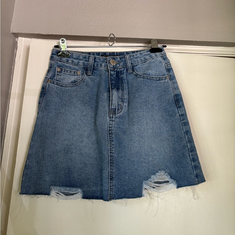 Petal and Pup Distressed Denim Mini Skirt